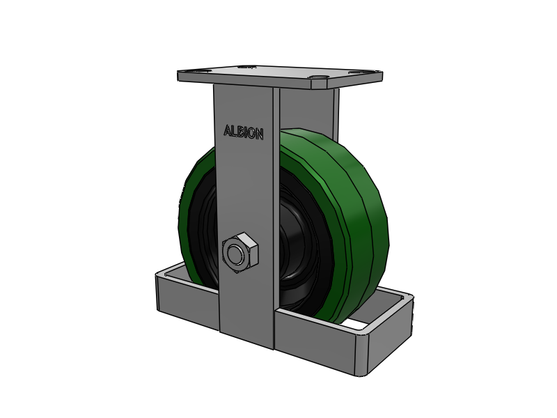 310 Series Top Plate Rigid Caster with 8 x 3 Green Tread on Black Cast Iron Core PX - Thick Polyurethane (Cast Iron Core) Wheel