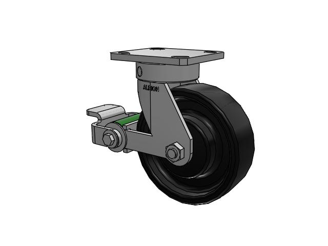 110 Series Kingpinless Top Plate Swivel Caster with 6 x 2 Black Paint FR - Ductile Iron Crowned Tread Wheel and Poly Cam Brake