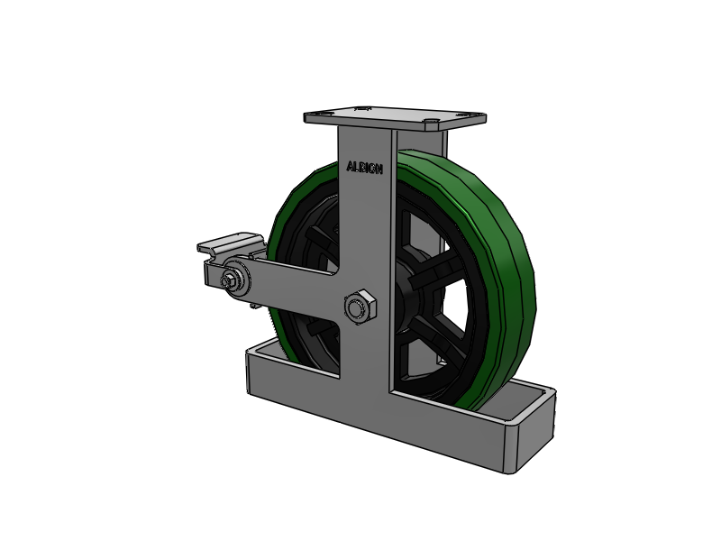 310 Series Top Plate Rigid Caster with 12 x 3 Green Tread on Black Cast Iron Core PX - Thick Polyurethane (Cast Iron Core) Wheel and Poly Cam Brake