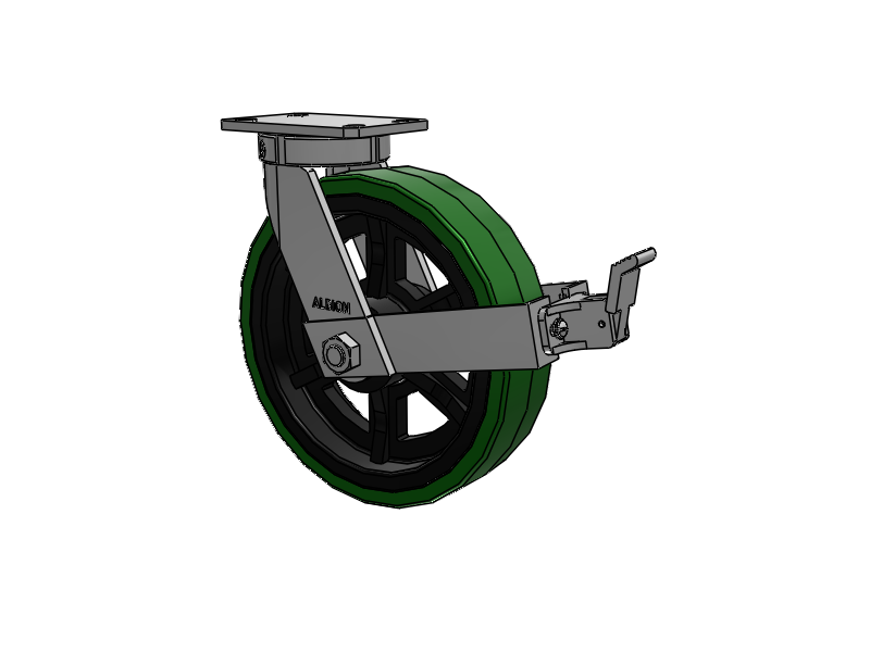 310 Series Top Plate Swivel Caster with 12 x 3 Green Tread on Black Cast Iron Core PX - Thick Polyurethane (Cast Iron Core) Wheel and Face Brake