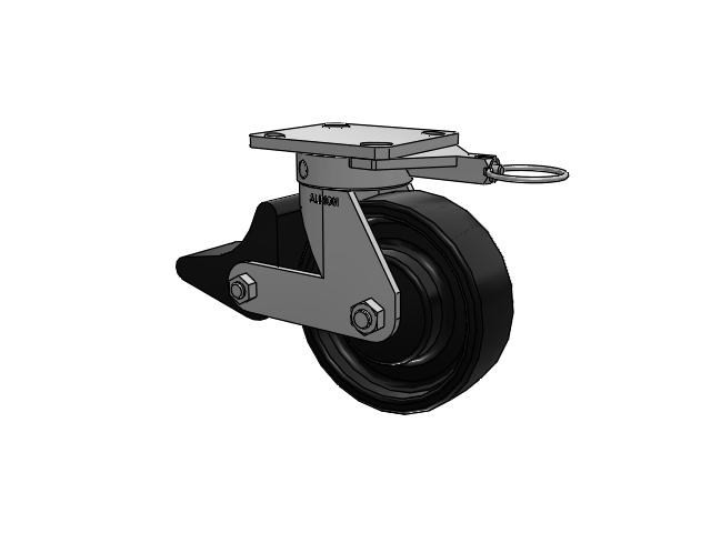 110 Series Kingpinless Top Plate Swivel Caster with 6 x 2 Black Paint FR - Ductile Iron Crowned Tread Wheel and Poly Lock Integrated Brake