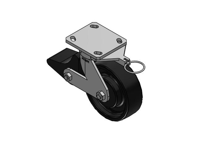 110 Series Kingpinless Top Plate Swivel Caster with 6 x 2 Black Paint FR - Ductile Iron Crowned Tread Wheel and Poly Lock Integrated Brake