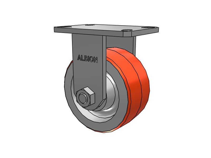 310 Series Top Plate Rigid Caster with 6 x 3 Red-Orange Tread on Cast Iron Core PY - Polyurethane 80A (Cast Iron Core) Wheel