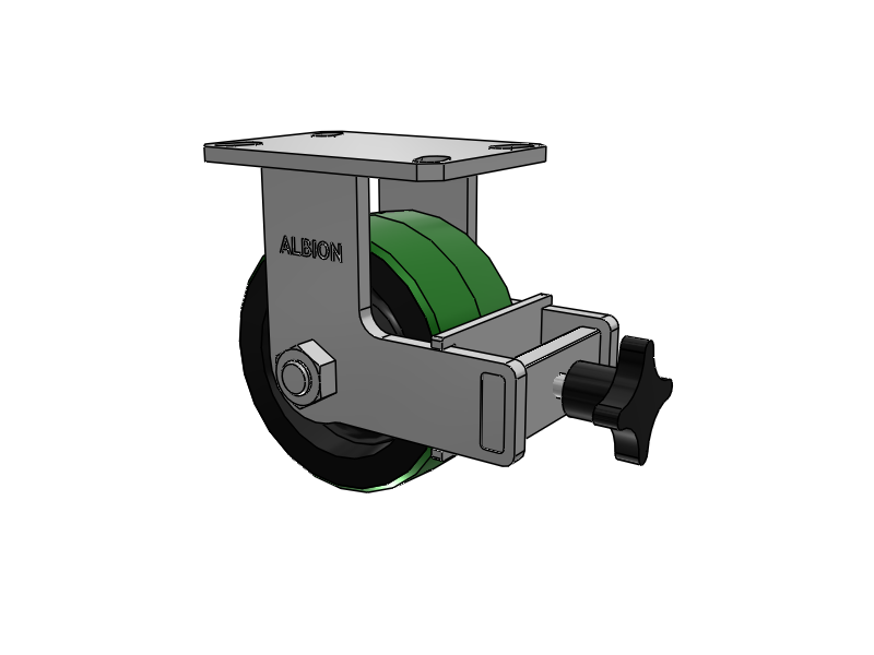 310 Series Top Plate Rigid Caster with 6 x 3 Green Tread on Black Cast Iron Core PY - Polyurethane (Cast Iron Core) Wheel and Face Brake