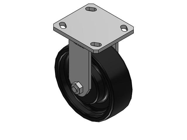 110 Series Kingpinless Top Plate Rigid Caster with 6 x 2 Black Paint FR - Ductile Iron Crowned Tread Wheel