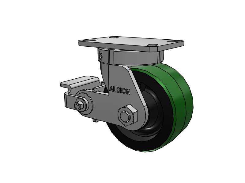 310 Series Top Plate Swivel Caster with 6 x 3 Green Tread on Black Cast Iron Core PY - Polyurethane (Cast Iron Core) Wheel and Poly Cam Brake