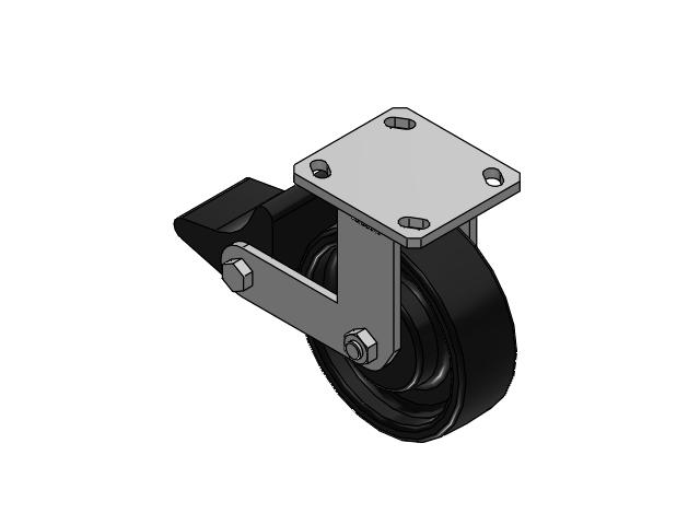 110 Series Kingpinless Top Plate Rigid Caster with 6 x 2 Black Paint FR - Ductile Iron Crowned Tread Wheel and Poly Lock Integrated Brake