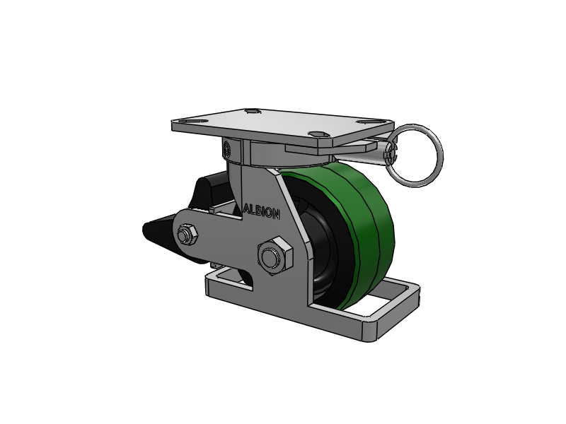 310 Series Top Plate Swivel Caster with 6 x 3 Green Tread on Black Cast Iron Core PY - Polyurethane (Cast Iron Core) Wheel and Poly Lock Integrated Brake