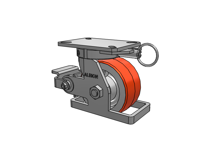 310 Series Top Plate Swivel Caster with 6 x 3 Red-Orange Tread on Cast Iron Core PY - Polyurethane 80A (Cast Iron Core) Wheel and Poly Cam Brake