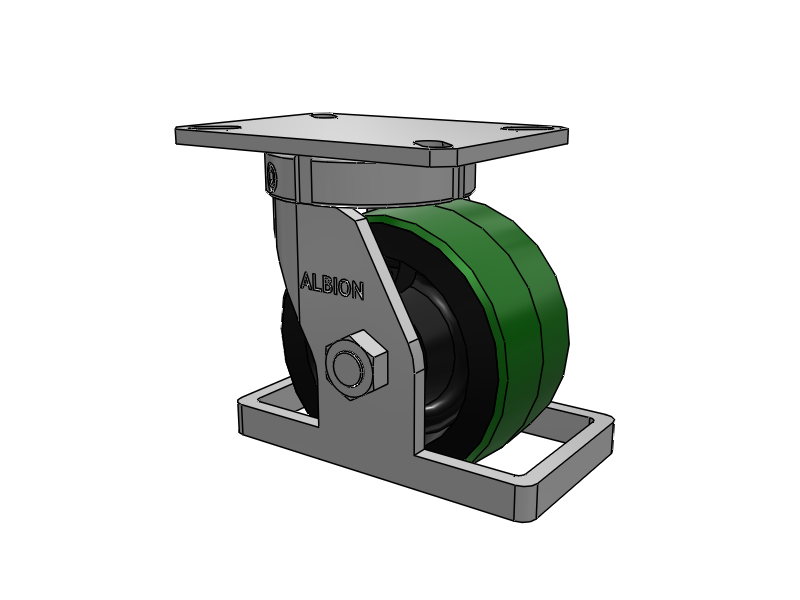 Roulette pivotante à plaque supérieure de la série 310, avec bande de roulement verte 6 x 3 sur noyau en fonte noire PY - Roue en polyuréthane (noyau en fonte)