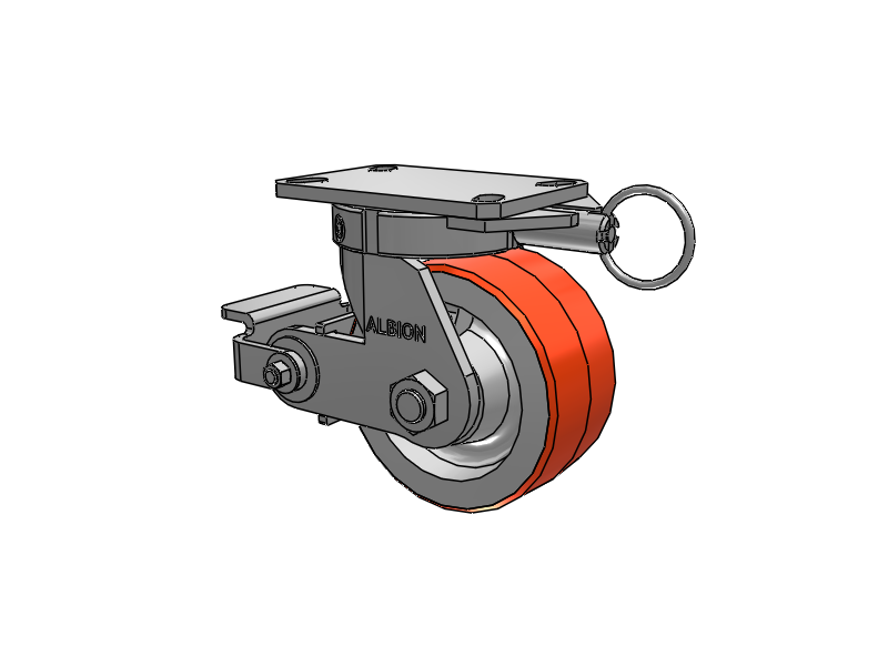 310 Series Top Plate Swivel Caster with 6 x 3 Red-Orange Tread on Cast Iron Core PY - Polyurethane 80A (Cast Iron Core) Wheel and Poly Cam Brake