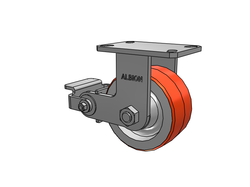 310 Series Top Plate Rigid Caster with 6 x 3 Red-Orange Tread on Cast Iron Core PY - Polyurethane 80A (Cast Iron Core) Wheel and Poly Cam Brake