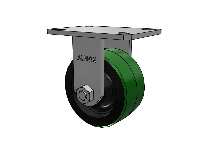310 Series Top Plate Rigid Caster with 6 x 3 Green Tread on Black Cast Iron Core PY - Polyurethane (Cast Iron Core) Wheel