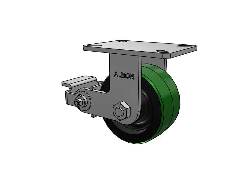 310 Series Top Plate Rigid Caster with 6 x 3 Green Tread on Black Cast Iron Core PY - Polyurethane (Cast Iron Core) Wheel and Poly Cam Brake
