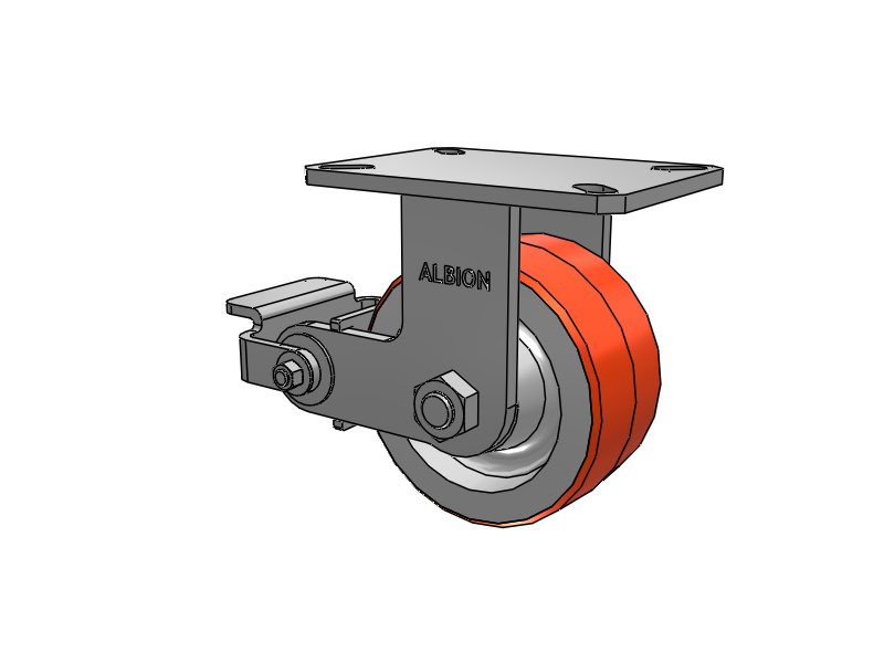 310 Series Top Plate Rigid Caster with 6 x 3 Red-Orange Tread on Cast Iron Core PY - Polyurethane 80A (Cast Iron Core) Wheel and Poly Cam Brake