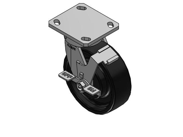 110 Series Kingpinless Top Plate Swivel Caster with 6 x 2 Black Paint FR - Ductile Iron Crowned Tread Wheel and Face Brake
