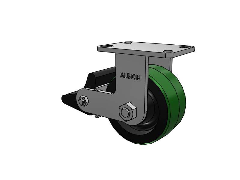 310 Series Top Plate Rigid Caster with 6 x 3 Green Tread on Black Cast Iron Core PY - Polyurethane (Cast Iron Core) Wheel and Poly Lock Integrated Brake