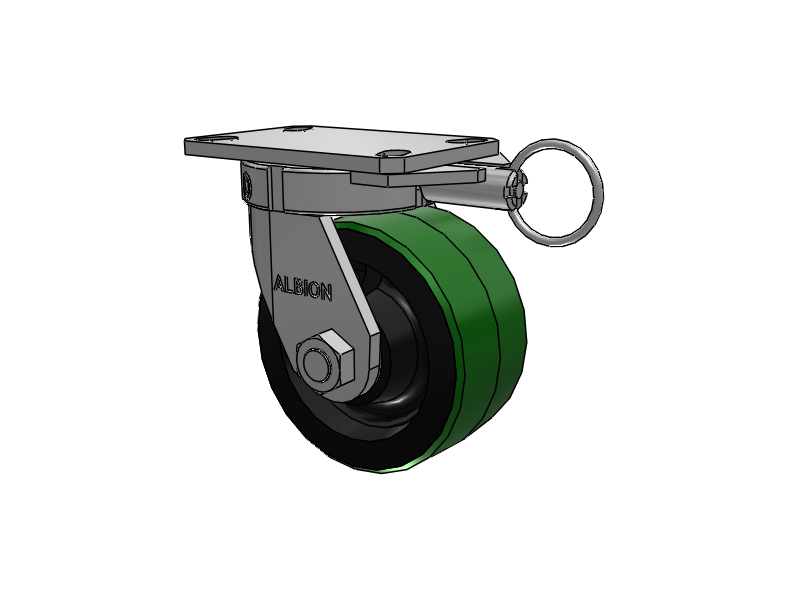 310 Series Top Plate Swivel Caster with 6 x 3 Green Tread on Black Cast Iron Core PY - Polyurethane (Cast Iron Core) Wheel
