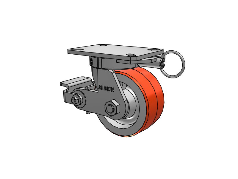 310 Series Top Plate Swivel Caster with 6 x 3 Red-Orange Tread on Cast Iron Core PY - Polyurethane 80A (Cast Iron Core) Wheel and Poly Cam Brake