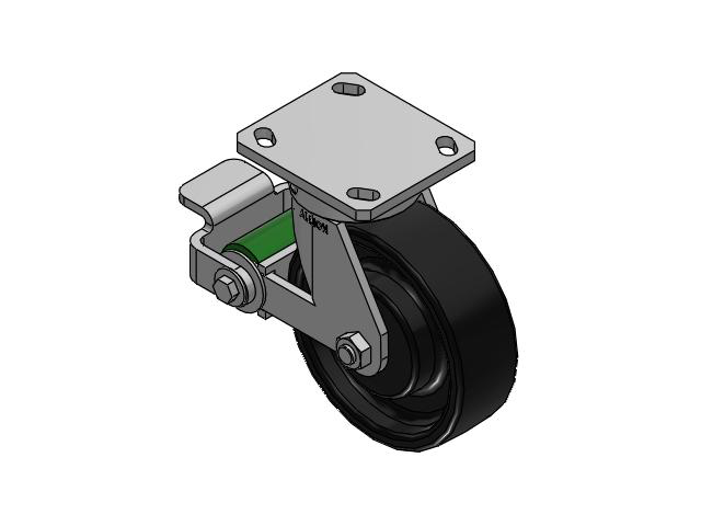 110 Series Kingpinless Top Plate Swivel Caster with 6 x 2 Black Paint FR - Ductile Iron Crowned Tread Wheel and Poly Cam Brake