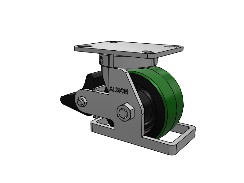 310 Series Top Plate Swivel Caster with 6 x 3 Green Tread on Black Cast Iron Core PY - Polyurethane (Cast Iron Core) Wheel and Poly Lock Integrated Brake