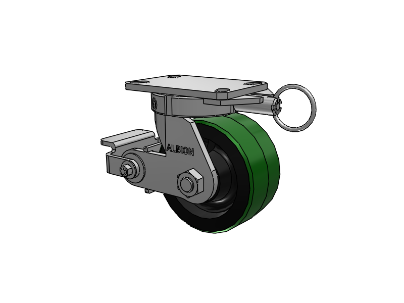 310 Series Top Plate Swivel Caster with 6 x 3 Green Tread on Black Cast Iron Core PY - Polyurethane (Cast Iron Core) Wheel and Poly Cam Brake