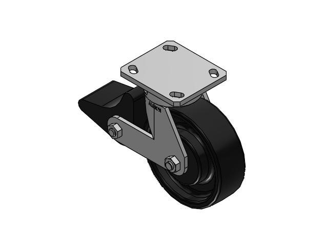 110 Series Kingpinless Top Plate Swivel Caster with 6 x 2 Black Paint FR - Ductile Iron Crowned Tread Wheel and Poly Lock Integrated Brake