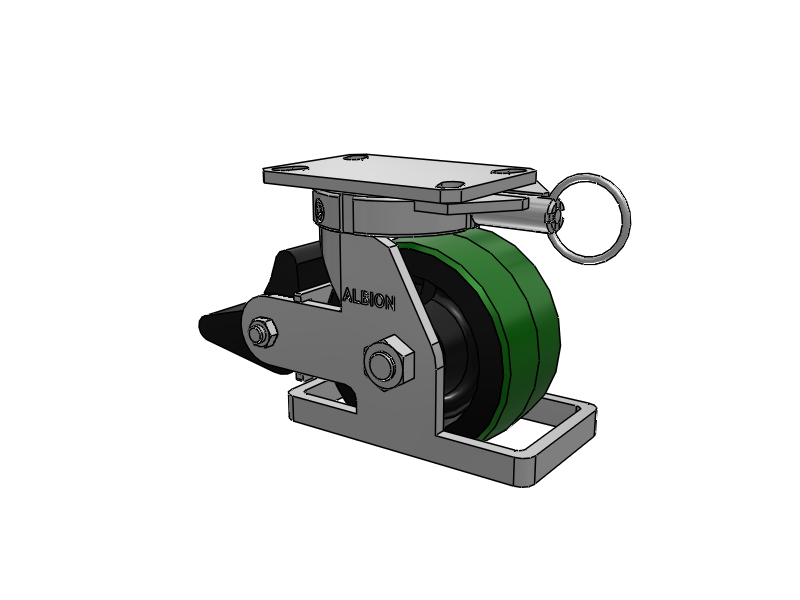 310 Series Top Plate Swivel Caster with 6 x 3 Green Tread on Black Cast Iron Core PY - Polyurethane (Cast Iron Core) Wheel and Poly Lock Integrated Brake