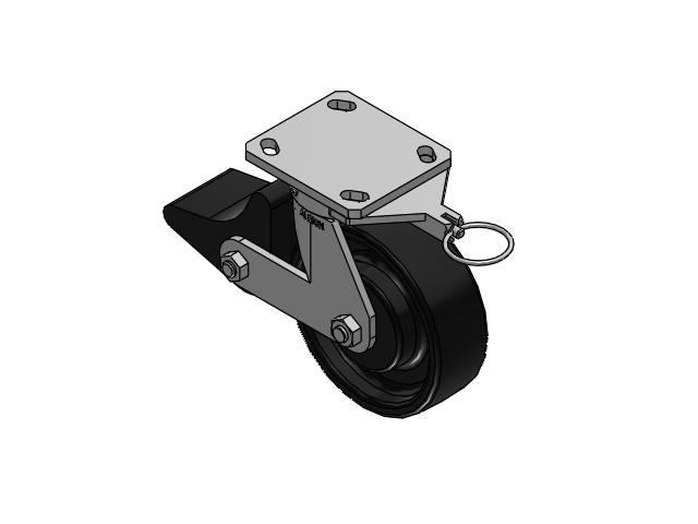 110 Series Kingpinless Top Plate Swivel Caster with 6 x 2 Black Paint FR - Ductile Iron Crowned Tread Wheel and Poly Lock Integrated Brake