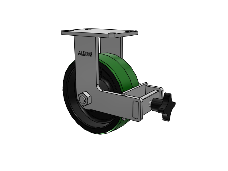 310 Series Top Plate Rigid Caster with 8 x 3 Green Tread on Black Cast Iron Core PY - Polyurethane (Cast Iron Core) Wheel and Face Brake