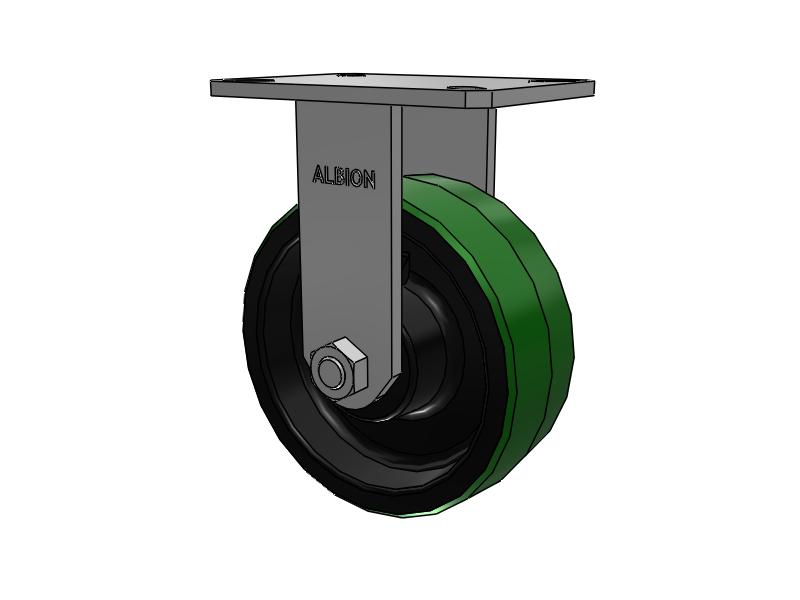 310 Series Top Plate Rigid Caster with 8 x 3 Green Tread on Black Cast Iron Core PY - Polyurethane (Cast Iron Core) Wheel