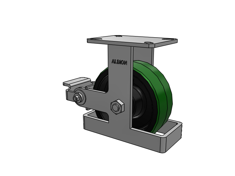 310 Series Top Plate Rigid Caster with 8 x 3 Green Tread on Black Cast Iron Core PY - Polyurethane (Cast Iron Core) Wheel and Poly Cam Brake
