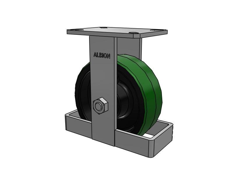 310 Series Top Plate Rigid Caster with 8 x 3 Green Tread on Black Cast Iron Core PY - Polyurethane (Cast Iron Core) Wheel