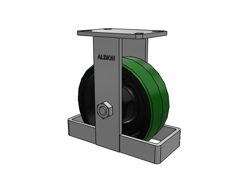 310 Series Top Plate Rigid Caster with 8 x 3 Green Tread on Black Cast Iron Core PY - Polyurethane (Cast Iron Core) Wheel