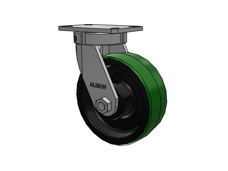 310 Series Top Plate Swivel Caster with 8 x 3 Green Tread on Black Cast Iron Core PY - Polyurethane (Cast Iron Core) Wheel