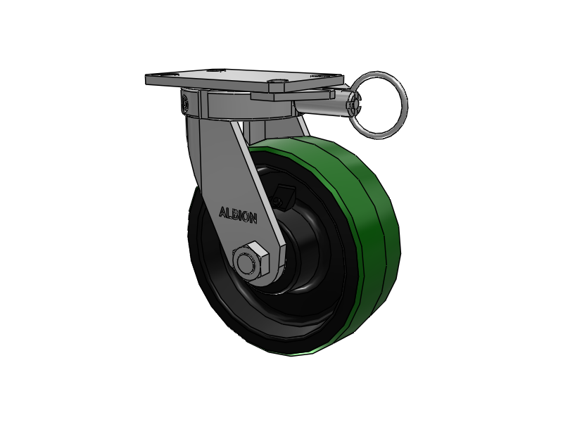 310 Series Top Plate Swivel Caster with 8 x 3 Green Tread on Black Cast Iron Core PY - Polyurethane (Cast Iron Core) Wheel