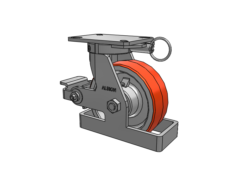 310 Series Top Plate Swivel Caster with 8 x 3 Red-Orange Tread on Cast Iron Core PY - Polyurethane 80A (Cast Iron Core) Wheel and Poly Cam Brake