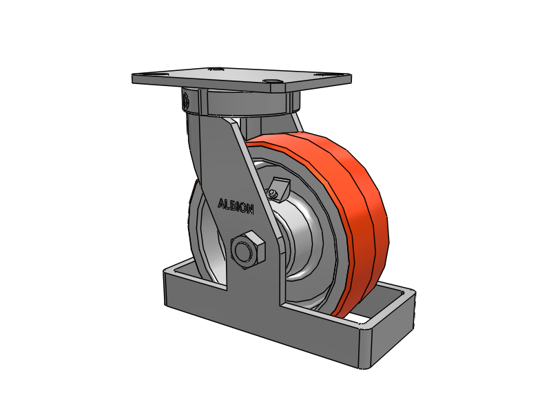 310 Series Top Plate Swivel Caster with 8 x 3 Red-Orange Tread on Cast Iron Core PY - Polyurethane 80A (Cast Iron Core) Wheel