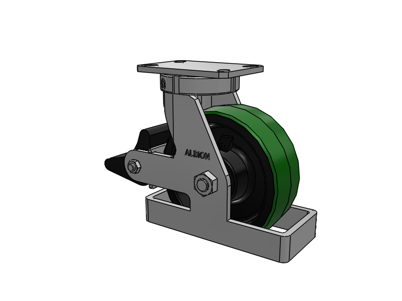 310 Series Top Plate Swivel Caster with 8 x 3 Green Tread on Black Cast Iron Core PY - Polyurethane (Cast Iron Core) Wheel and Poly Lock Integrated Brake