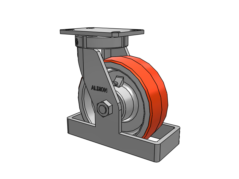 310 Series Top Plate Swivel Caster with 8 x 3 Red-Orange Tread on Cast Iron Core PY - Polyurethane 80A (Cast Iron Core) Wheel