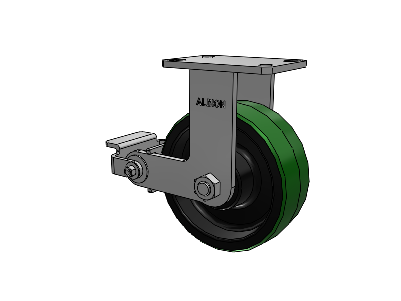310 Series Top Plate Rigid Caster with 8 x 3 Green Tread on Black Cast Iron Core PY - Polyurethane (Cast Iron Core) Wheel and Poly Cam Brake