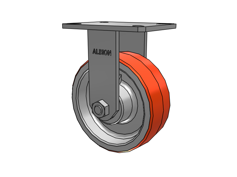 Roulette rigide à plaque supérieure de la série 310, avec bande de roulement rouge-orange 8 x 3 sur noyau en fonte PY - Roue en polyuréthane 80A (noyau en fonte)