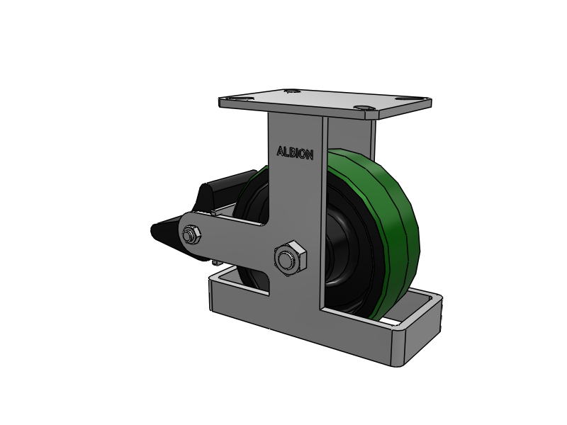 310 Series Top Plate Rigid Caster with 8 x 3 Green Tread on Black Cast Iron Core PY - Polyurethane (Cast Iron Core) Wheel and Poly Lock Integrated Brake