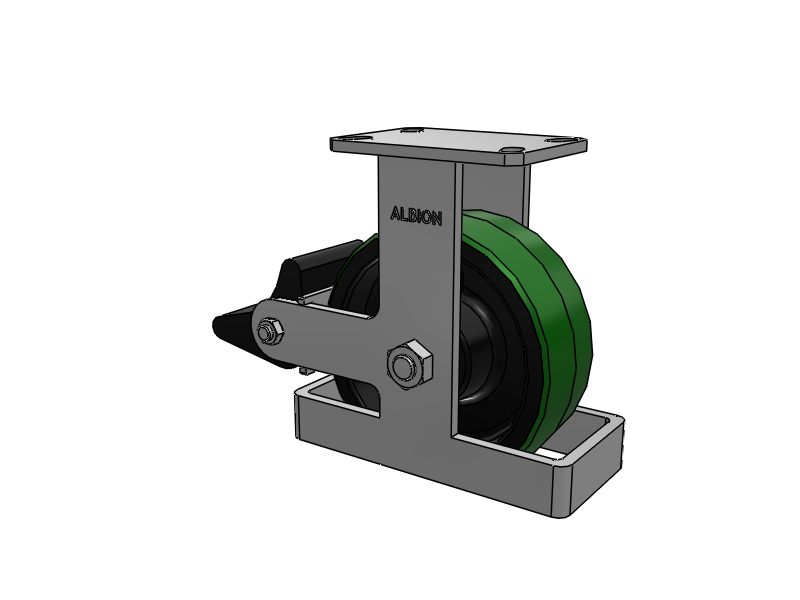 310 Series Top Plate Rigid Caster with 8 x 3 Green Tread on Black Cast Iron Core PY - Polyurethane (Cast Iron Core) Wheel and Poly Lock Integrated Brake