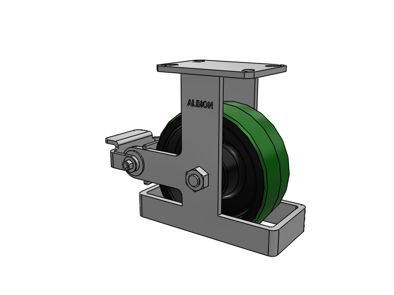 310 Series Top Plate Rigid Caster with 8 x 3 Green Tread on Black Cast Iron Core PY - Polyurethane (Cast Iron Core) Wheel and Poly Cam Brake