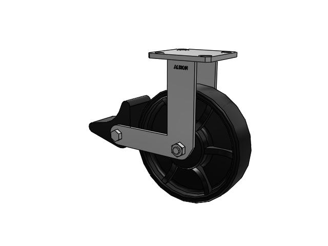 110 Series Kingpinless Top Plate Rigid Caster with 8 x 2 Black Paint FR - Ductile Iron Crowned Tread Wheel and Poly Lock Integrated Brake