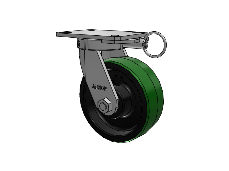310 Series Top Plate Swivel Caster with 8 x 3 Green Tread on Black Cast Iron Core PY - Polyurethane (Cast Iron Core) Wheel