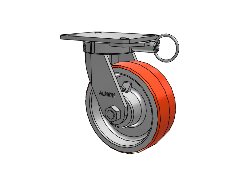 310 Series Top Plate Swivel Caster with 8 x 3 Red-Orange Tread on Cast Iron Core PY - Polyurethane 80A (Cast Iron Core) Wheel
