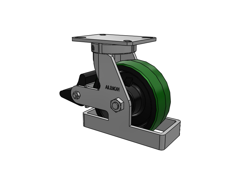 310 Series Top Plate Swivel Caster with 8 x 3 Green Tread on Black Cast Iron Core PY - Polyurethane (Cast Iron Core) Wheel and Poly Lock Integrated Brake