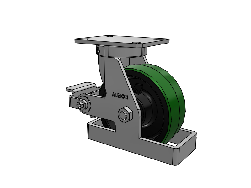 310 Series Top Plate Swivel Caster with 8 x 3 Green Tread on Black Cast Iron Core PY - Polyurethane (Cast Iron Core) Wheel and Poly Cam Brake
